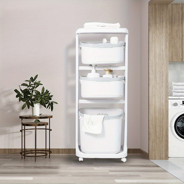 3 Story Bathroom Large Capacity Bathroom Bath Products Storage Rack, Bathroom Floor Standing Clothes Storage Basket, Household Bathroom Sundries and Small Items Storage Basket