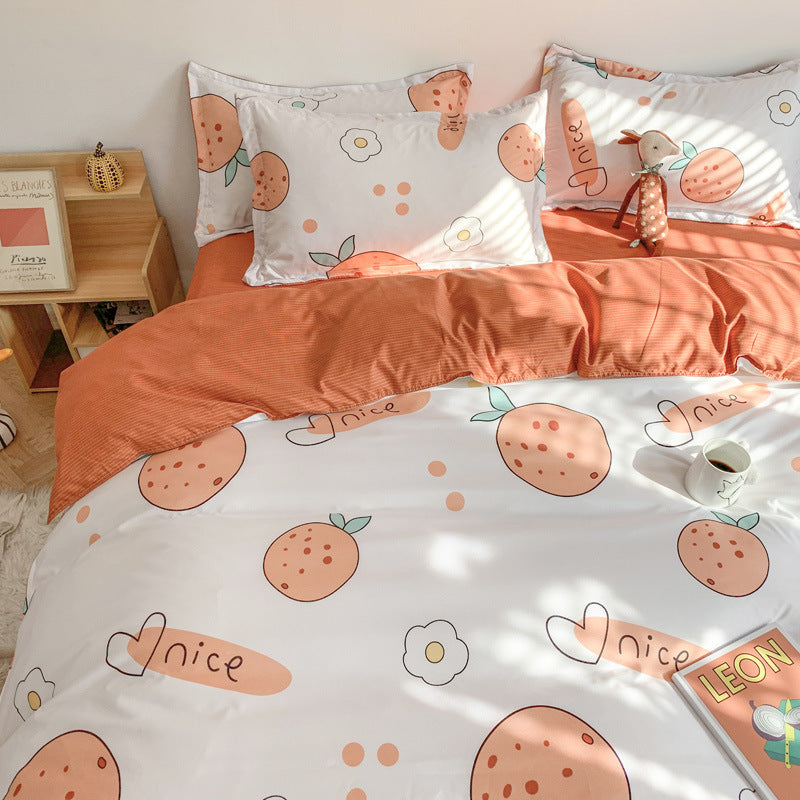 Four-Piece Cute Cartoon Bed Sheet Set: Add a touch of fun and whimsy to your bedroom with these adorable cartoon-themed sheets