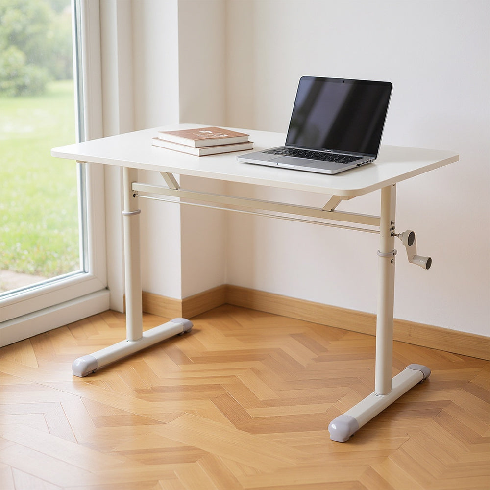 1pc Ergonomic Manual Standing Desk - Height Adjustable Work Table (60-90cm) with Reinforced Frame, Perfect for Home Office, Gaming & Study (White, Easy Assembly)