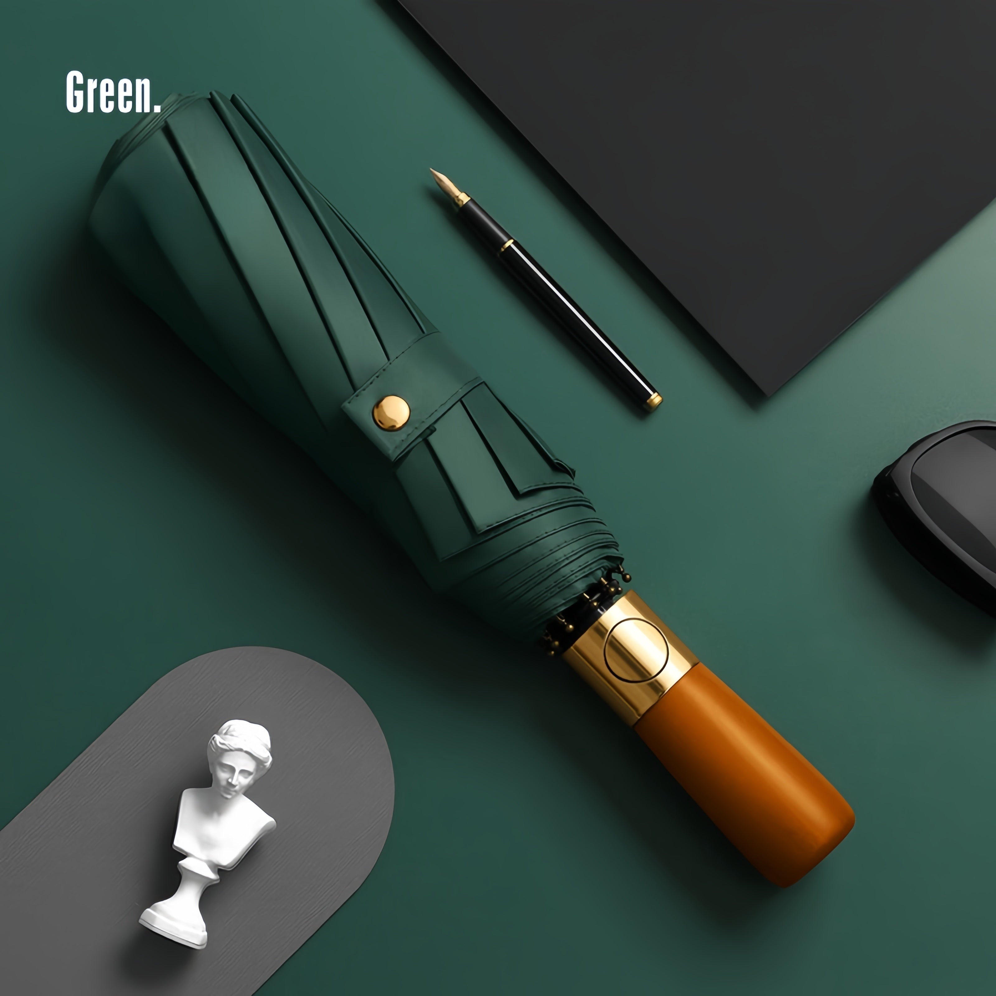 Business Premium Auto Open/Close 2-Person Umbrella – Large Windproof Double Fiberglass Frame, Wooden Handle, UPF 50+ Folding Travel Umbrella for Men & Women