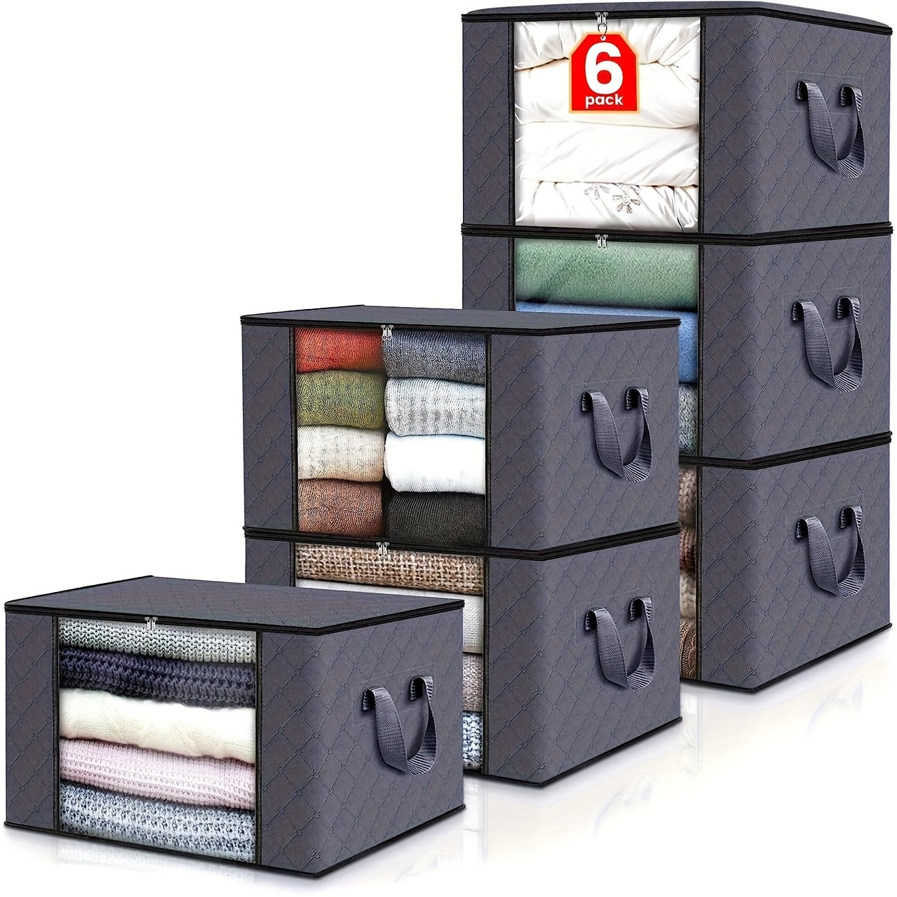 3-Pack Large Capacity Foldable Fabric Storage Boxes with Flip-Top Lid & Handles, Durable Non-Woven Collapsible Organizer Bins for Closet, Bedroom, Dorm, Camping, Travel - Space-Saving Storage Containers, Closet Organizers And