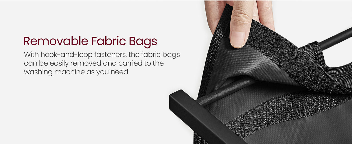 Laundry Basket, 3-Compartment Laundry Hamper, Freestanding Clothes Hamper, Laundry Bag Stands Up Well, Removable Laundry Bags, Laundry Sorter, Shelf, Metal Frame, 3 x 38 L, Black/White/Grey