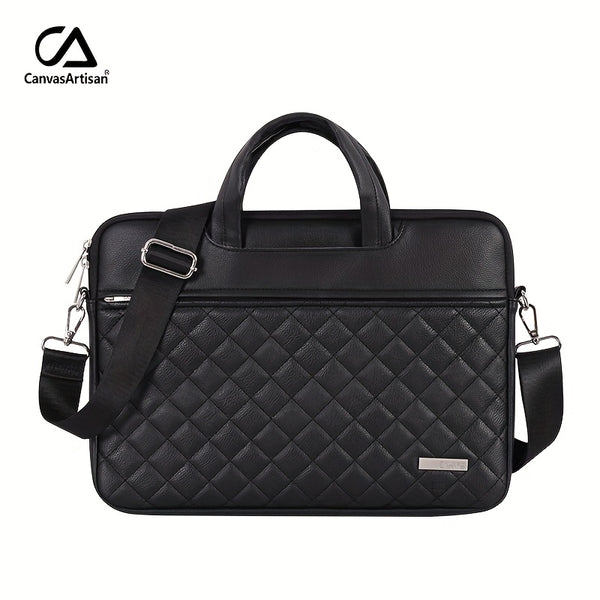 Canvas Artisan Quilted Laptop Briefcase with Adjustable Strap, Handle & Zipper Closure - Black, Compatible with MacBook & Samsung, Office/Travel/Daily Commute, Daily Commute Bag | Quilted Case | Polyester Lining, Laptop Bag