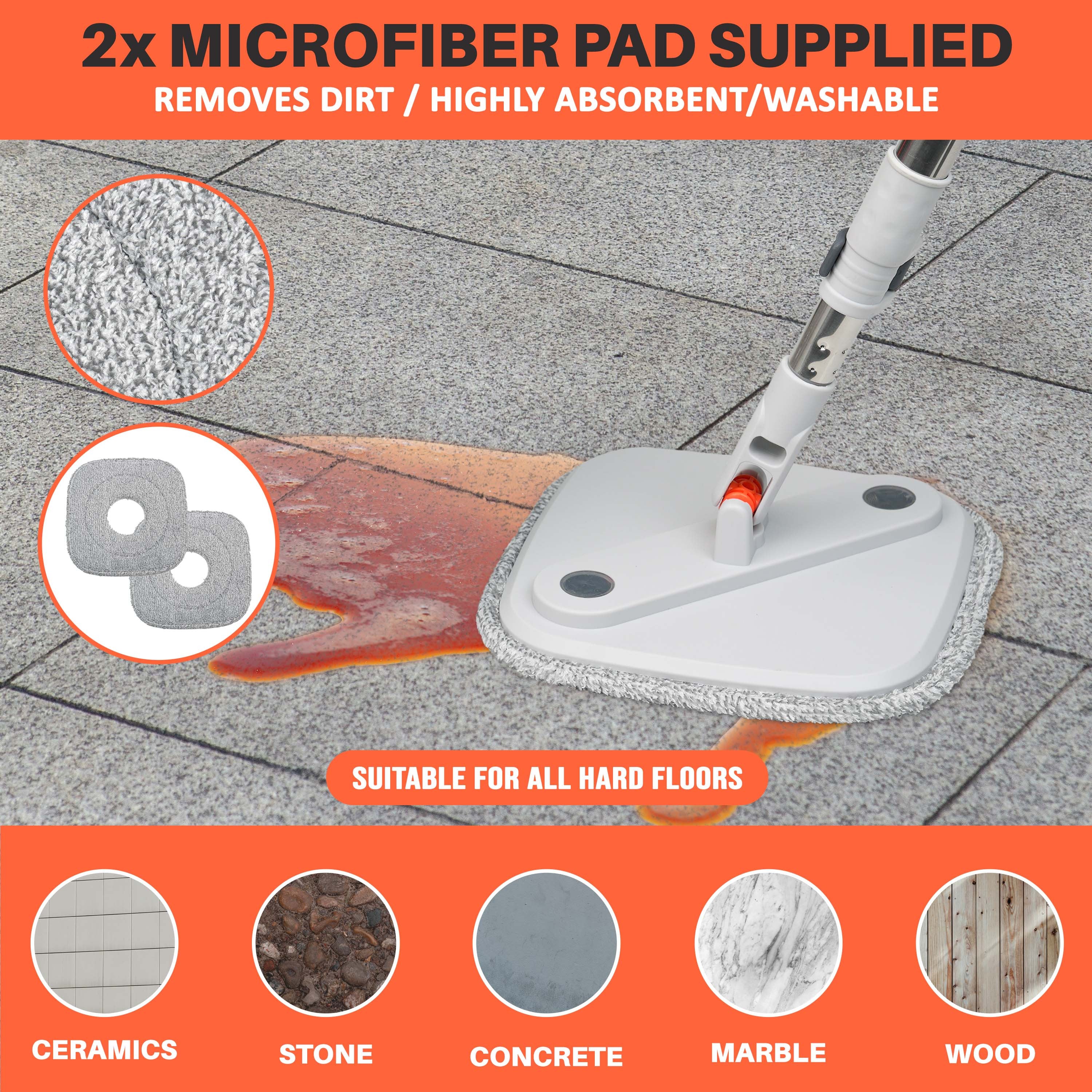 Spin Mop and Bucket Set with 360° Rotating Head – Compact Floor Cleaning System with Squeeze Wringer, 2 Microfiber Refill Pads (Square Mop & Bucket)