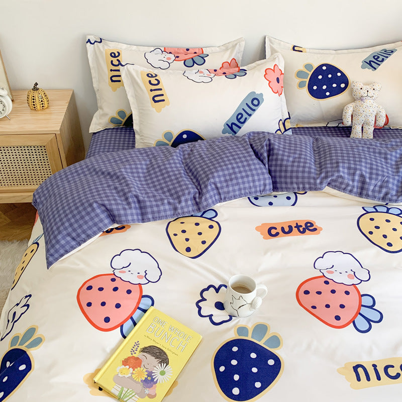 Four-Piece Cute Cartoon Bed Sheet Set: Add a touch of fun and whimsy to your bedroom with these adorable cartoon-themed sheets