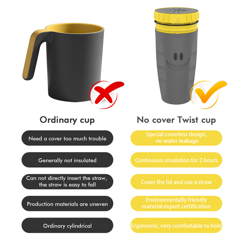 PROKTH Twizz Travel Mug: Unique Twist Leak-Proof Design, Lidless Silicone Membrane Twist Sippy Cup, 12 Ounce Double Walled Insulated Mug for Children and Students