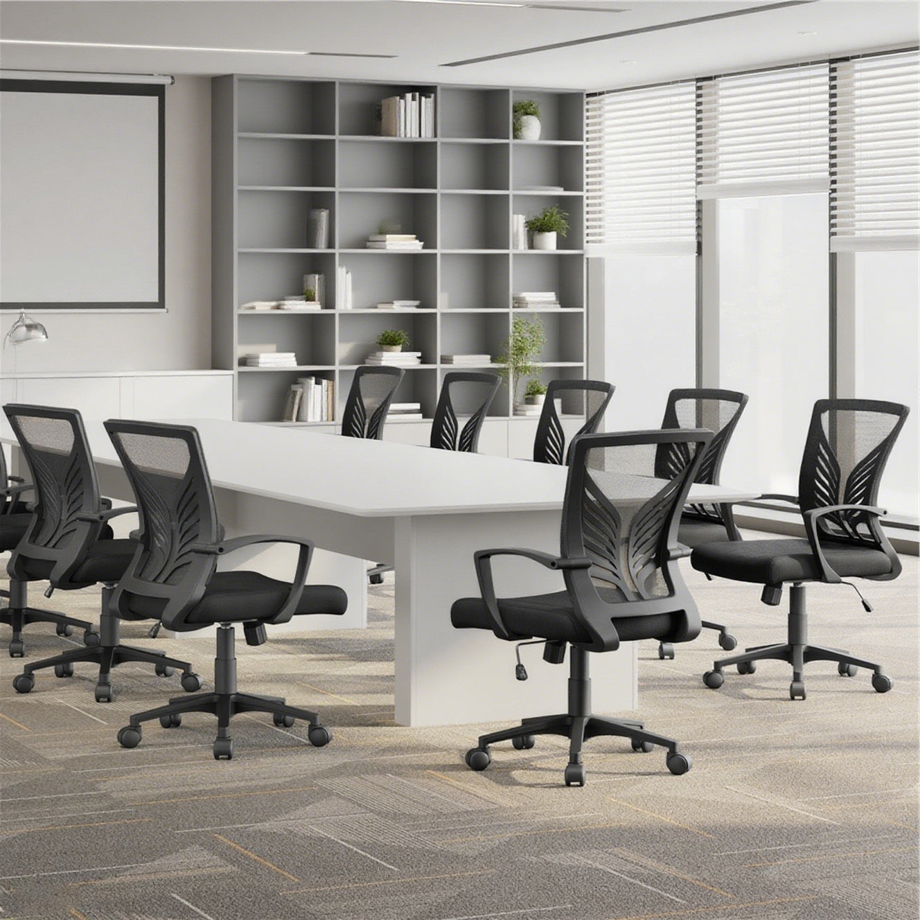 Costoffs Adjustable Ergonomic Office Chair with Mesh Backrest, Swivel Desk Chair with Armrests Comfy Computer Chair, Versatile Use Reclining Chairs for Meeting Rooms, Home Office, Black/White, 1 or 2 pcs