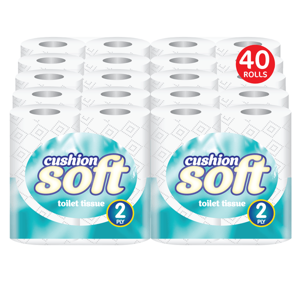 Cushion Soft Quilted Toilet Tissue Embossed 2-Ply Toilet Paper Strong, Unscented, Bulk Pack 40