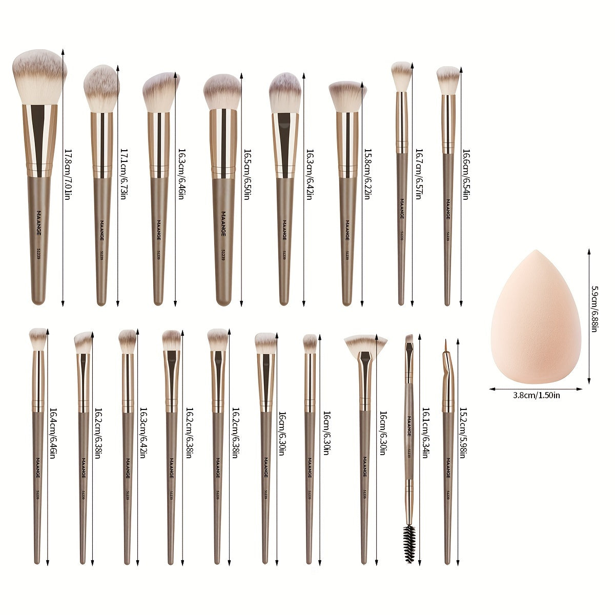 18-pack Professional Makeup Brush Set Including a Velvet Bag And a Medium-Sized Beauty Sponge. Features Soft Bristles for Foundation, Eyeshadow, Blending, Concealer, And Eyeliner Brushes. A Skin-Friendly Puff Combination, Per