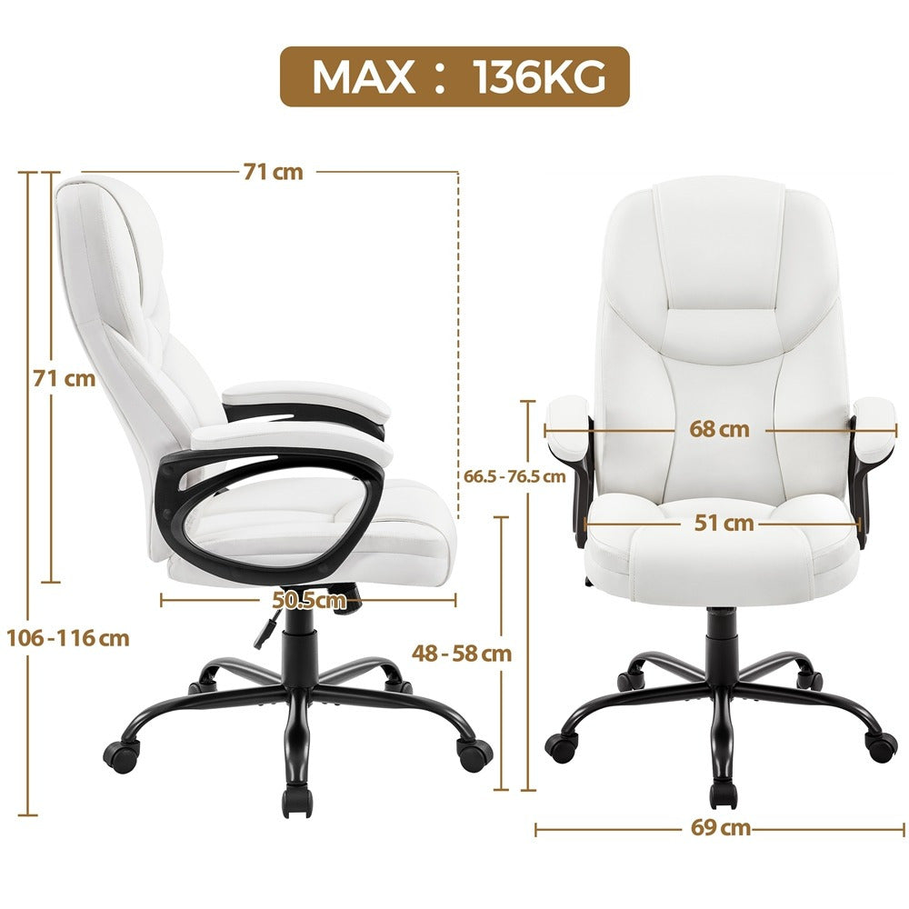 Costoffs Executive Office Chair Swivel Chair Faux Leather Manager Chair Big and Tall Office Chair High Back Computer Desk Chair with Swivel Seat, Black/White