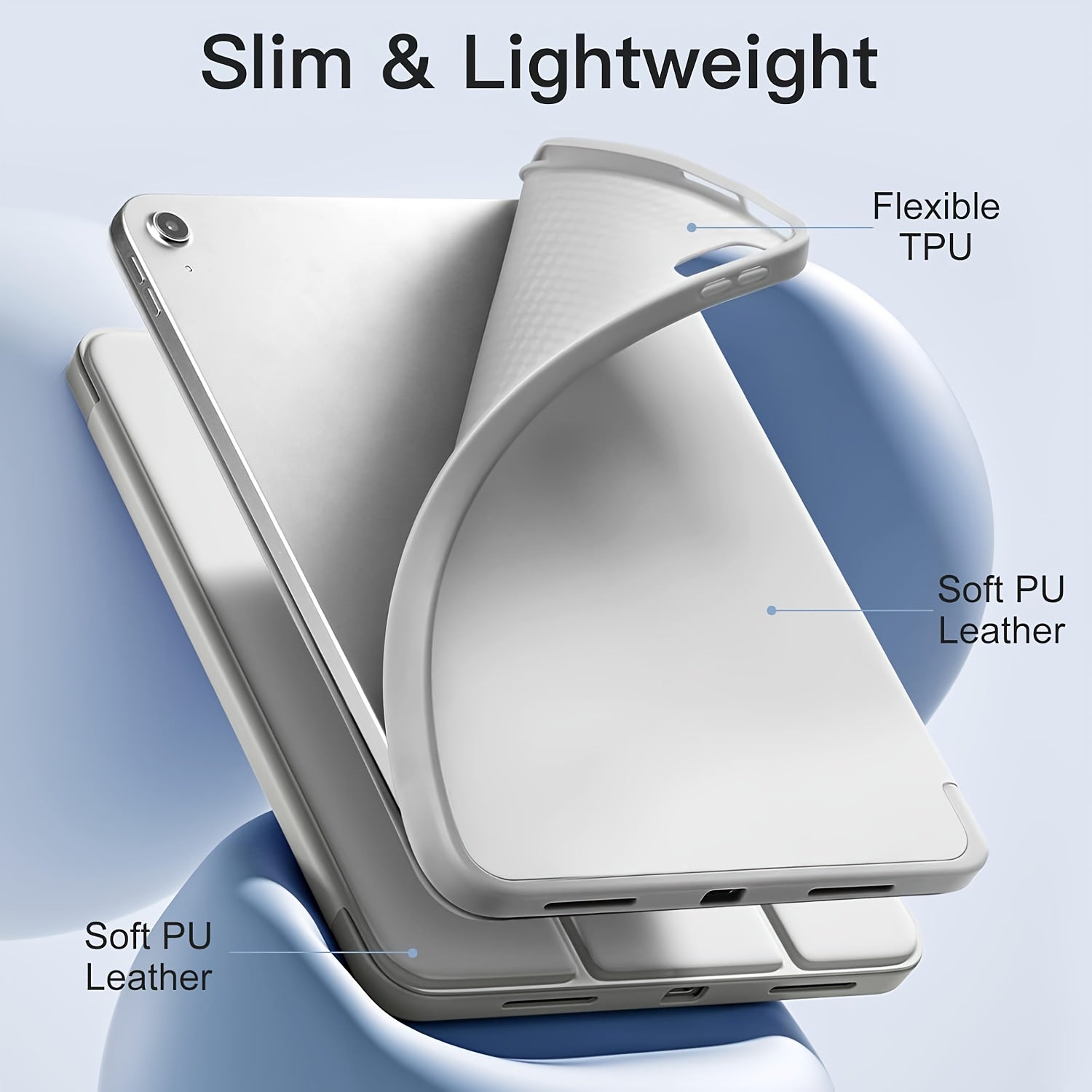 For iPad 11th Gen/10th/9th/8th/7th/6th/5th/ Air 1/2/3/Pro 9.7/10.5 Slim Tri-Fold Stand Case with Pencil Holder - Auto Sleep/Wake, Adjustable Stand, Lightweight Soft TPU Cover, Modern Travel Case For A16, Auto Sleep/wake Featu