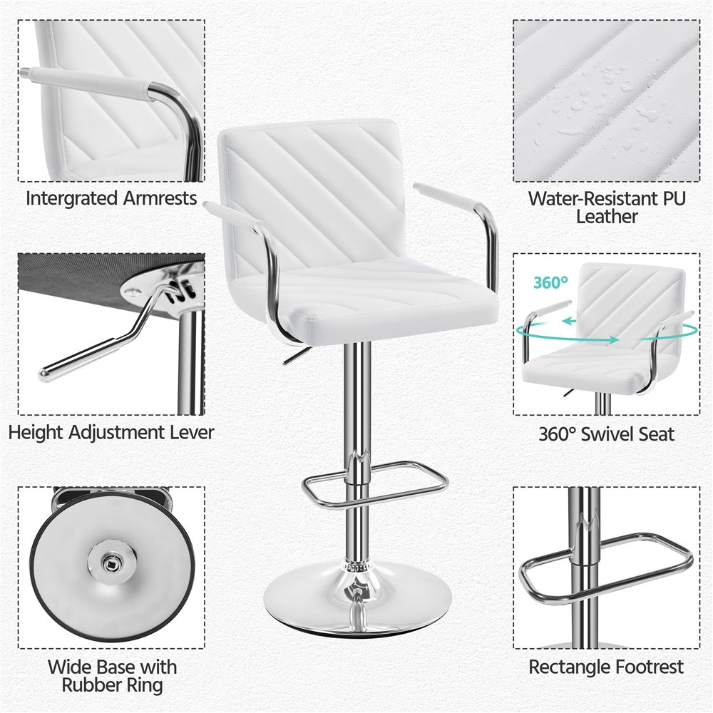 Costoffs 2PCS Bar Stools Counter Stools Kitchen Counter Chairs PU Leather Dining Chairs Modern Height Adjustable Swivel Bar Chairs with Backrest and Footrest