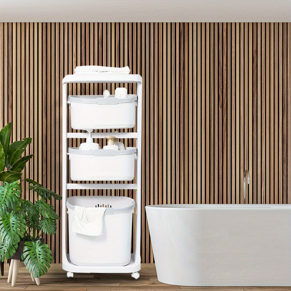 3 Story Bathroom Large Capacity Bathroom Bath Products Storage Rack, Bathroom Floor Standing Clothes Storage Basket, Household Bathroom Sundries and Small Items Storage Basket