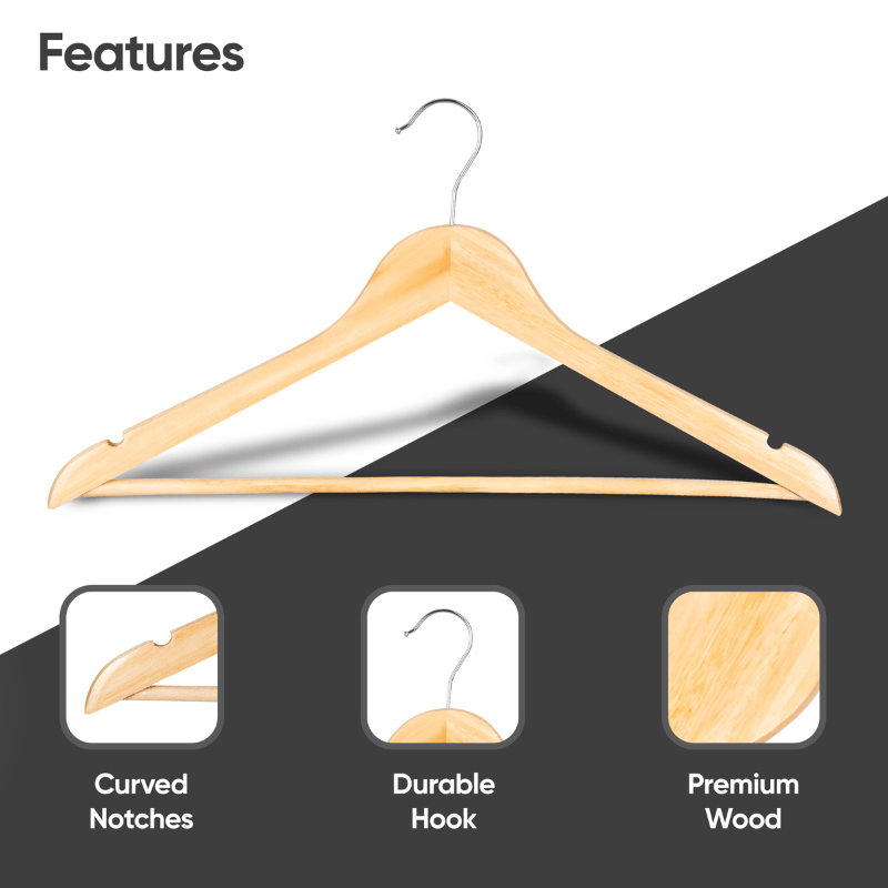 40-Pack Wooden Coat Hangers, Strong Hangers, Heavy Duty Hardwood Hangers, 360° Swivel Hook, Shoulder Notches for Camisoles, Trouser Bar, for Coats, Jackets, Suits, Trousers