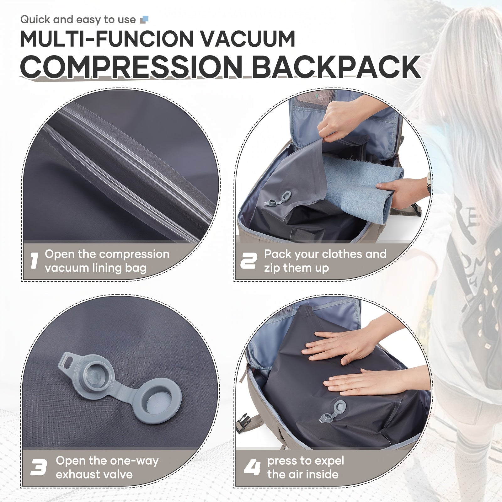 Lightweight Large Capacity Travel Vacuum Backpack - Durable Nylon Business & Vacation Bag with Multiple Compartments, Adjustable Shoulder Straps, and Secure Zippers for Men and Women, Business Travel Bag, Spacious Compartment
