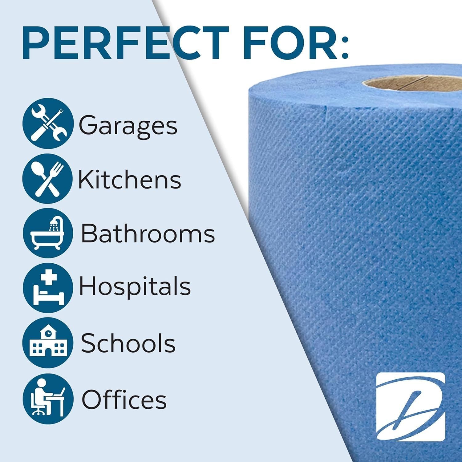12 x Value Pack Blue Centrefeed Roll – 2-Ply, 48m Per Roll (220 Sheets) – 166mm Height – Super Absorbent & Strong – Ideal for Cleaning, Catering, Kitchens, Garages & Commercial Use.