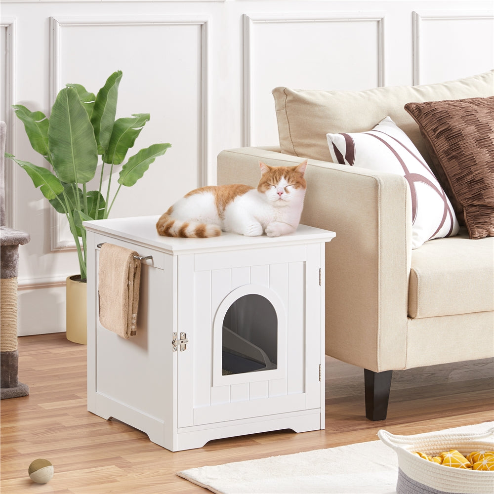 Costoffs Cat Litter Box, EEnclosed Litter Box Decorative Cat House Cat Washroom Pet Side Table Indoor Pet Crate Cat Litter Box Enclosures for Living Room, Hallway, Bathroom, Laundry Room, White