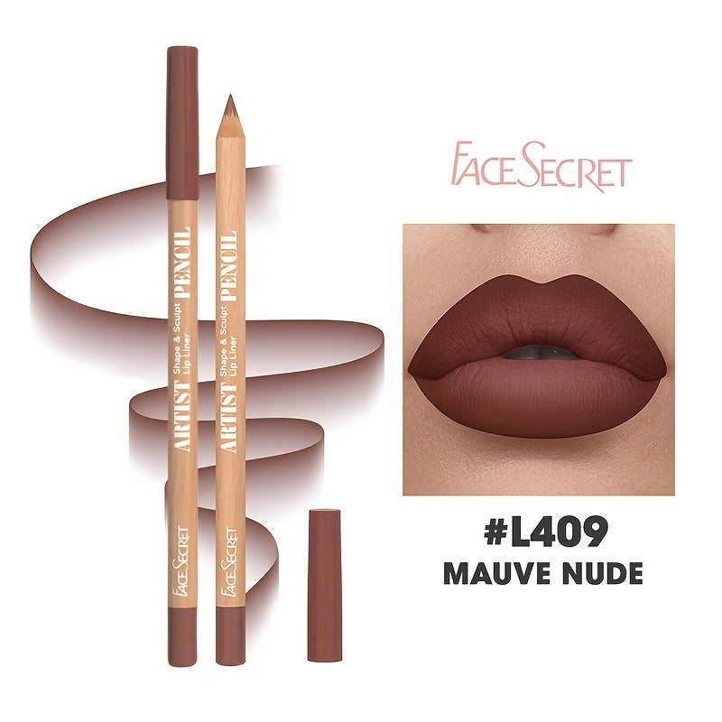 Face Secret Lip Liner - Long-Lasting Matte Lip Pencil with Natural Oak Brown, Pink, Red, Berry, Coral, Nude, Golden, Green, Purple, Orange