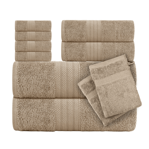 10pcs Luxury Towel Set Towel Bale Set 100% Cotton Ring Spun Cotton Highly Absorbent Towels Ideal for Everyday use | 2x Bath Towel 70x135 Cm | 2x Hand Towel 40x 80 Cm | 4x Face Towel 30x30 Cm | 2x Washing Gloves 16x21 cm