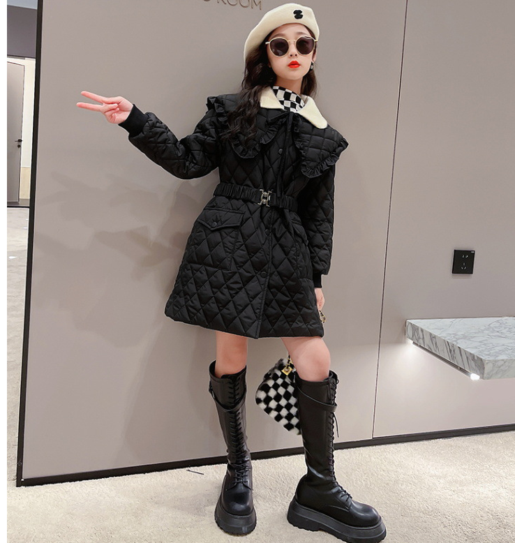 New Girl's Cotton Padded Clothes: New Style Westernized Double Collar Plush Diamond Cotton Clothes. Middle-Aged Warm Coat