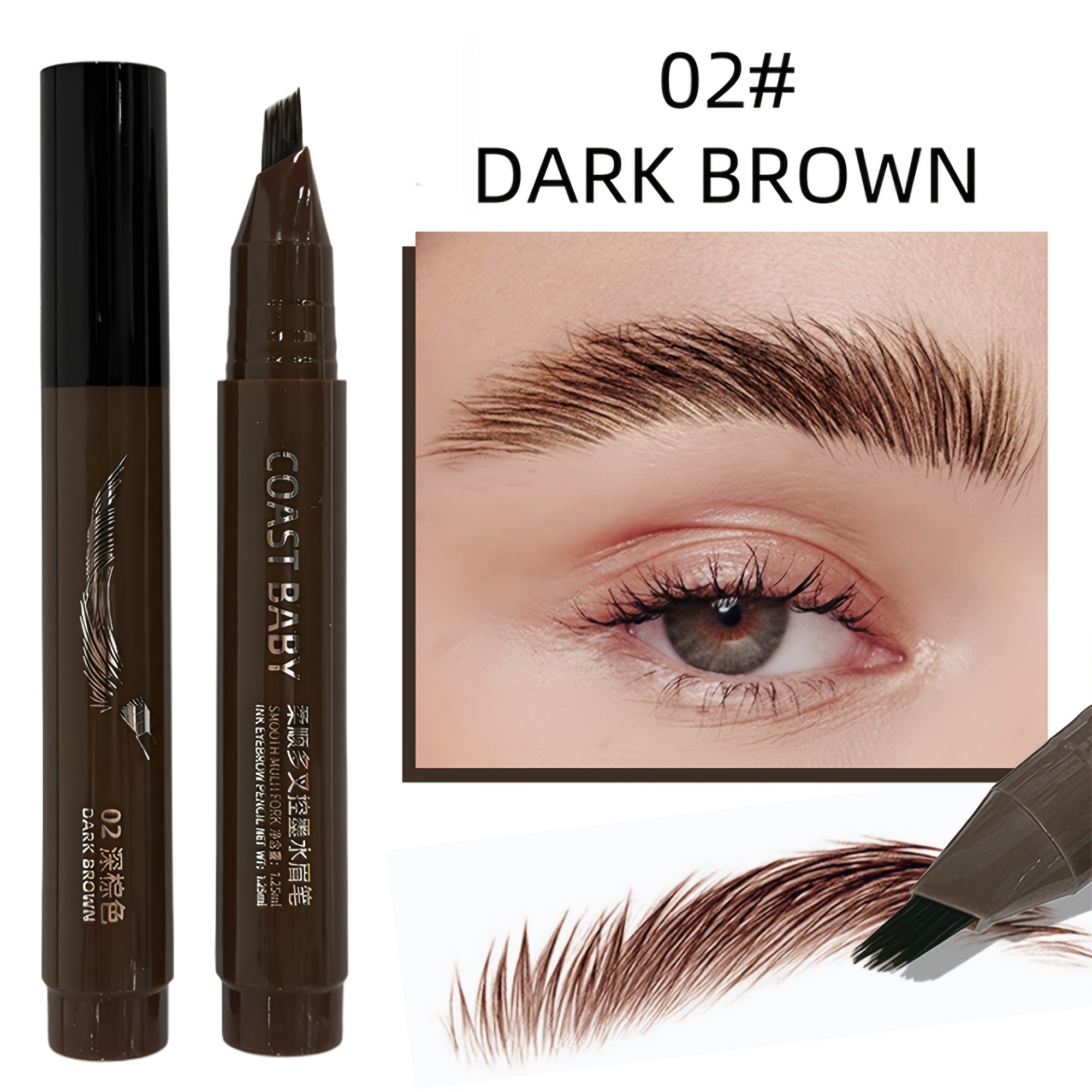 Dual-Action Quick Water Eyebrow Pencil with Multi-Branch Brush Head Design: Defines Each Hairline with a Single Stroke, Precisely Fills in Hairline, Waterproof, Long-Lasting, Smudge-Proof. Three-Dimensional Hair Flow Technolo