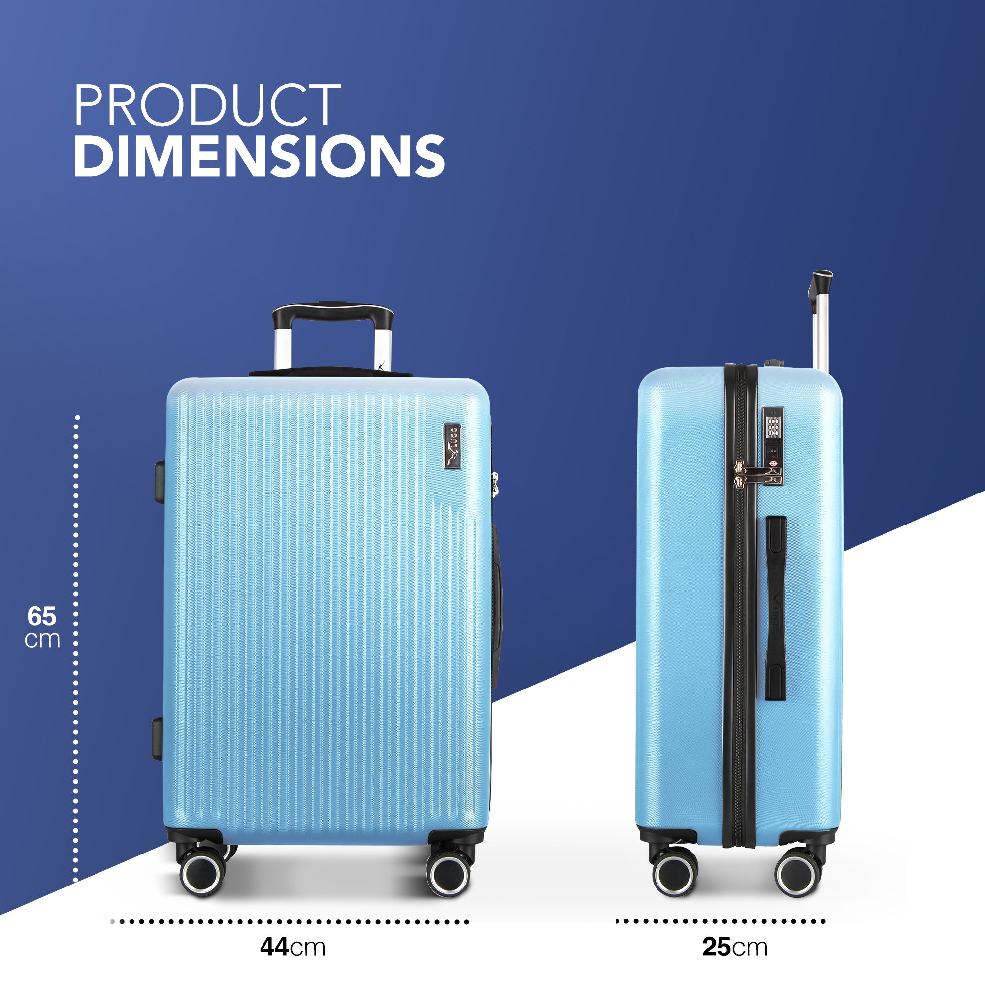 LUGG 65 x 25 x 44cm Vacay Suitcase ABS Luggage with TSA Indent Lock, Aluminium Trolley Handle, 360° Spinner Wheels, Water-Resistant & Durable Material - Airline Compatible (24inch)