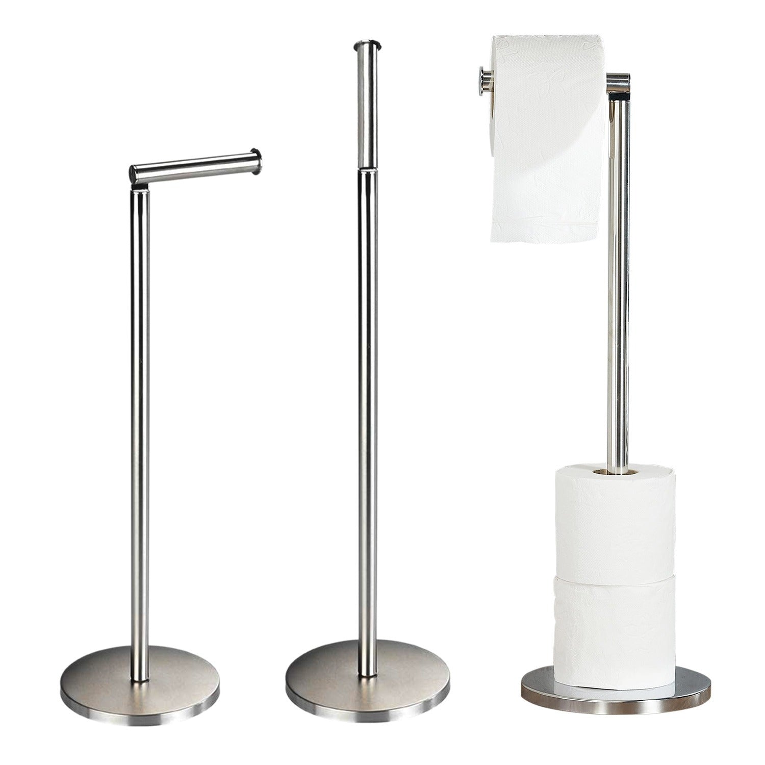 Toilet Roll Holder Free Standing - 2 in 1 Stainless Steel Toilet Paper Holder, Up to 5 Toilet Roll Storage - No Drill Toilet Roll Stand