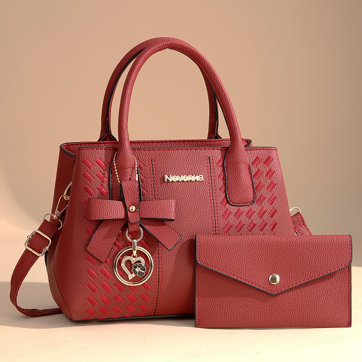 [Perfect Gift For Mom] CHROSGEKEIDI Women's Fashion Large Capacity Crossbody Bag Set - Detachable Strap, Zipper Closure, Polyester Lining, Elegant Black Handbag with Golden-Tone Hardware & Letter Embroidery, Perfect Gift for