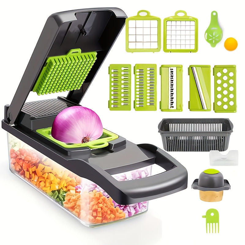 16-in-1 Multifunction Vegetable Chopper – Salad Slicer with Peeler, Mitten & 7 Chopping Blades for Fruits & Veggies