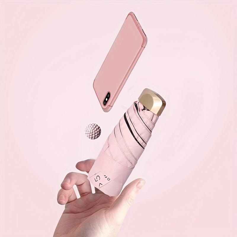 Compact 6-Rib Mini Folding Umbrella – Lightweight Aluminum Alloy Handle, Manual Open/Close, Portable Sun & Rain Umbrella with PVC Canopy – Cute Travel Umbrella in Pink, Blue, White & Gray