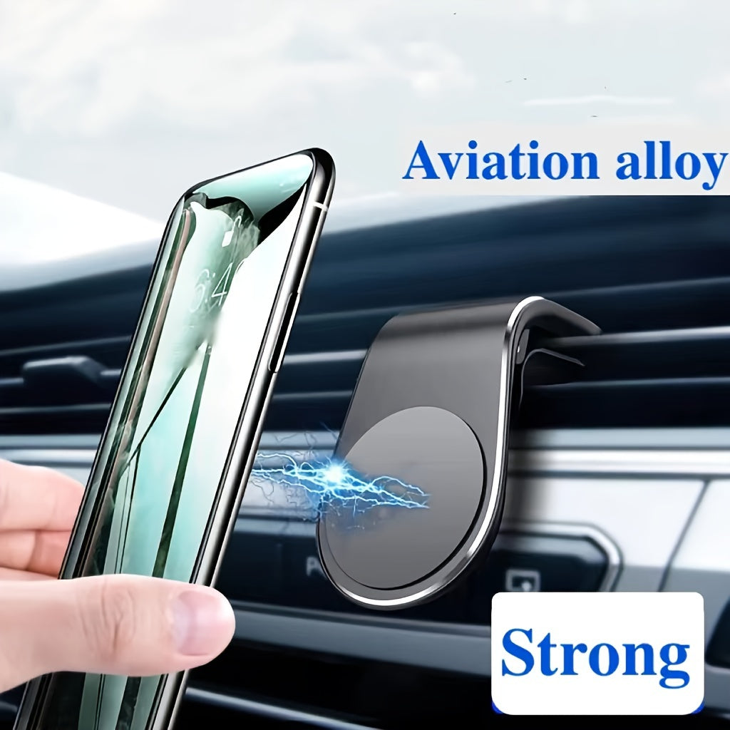 Universal Magnetic Phone Holder – L-Shaped Metal Car Air Vent Mount, Strong Magnetic Car Phone Holder for All Smartphones