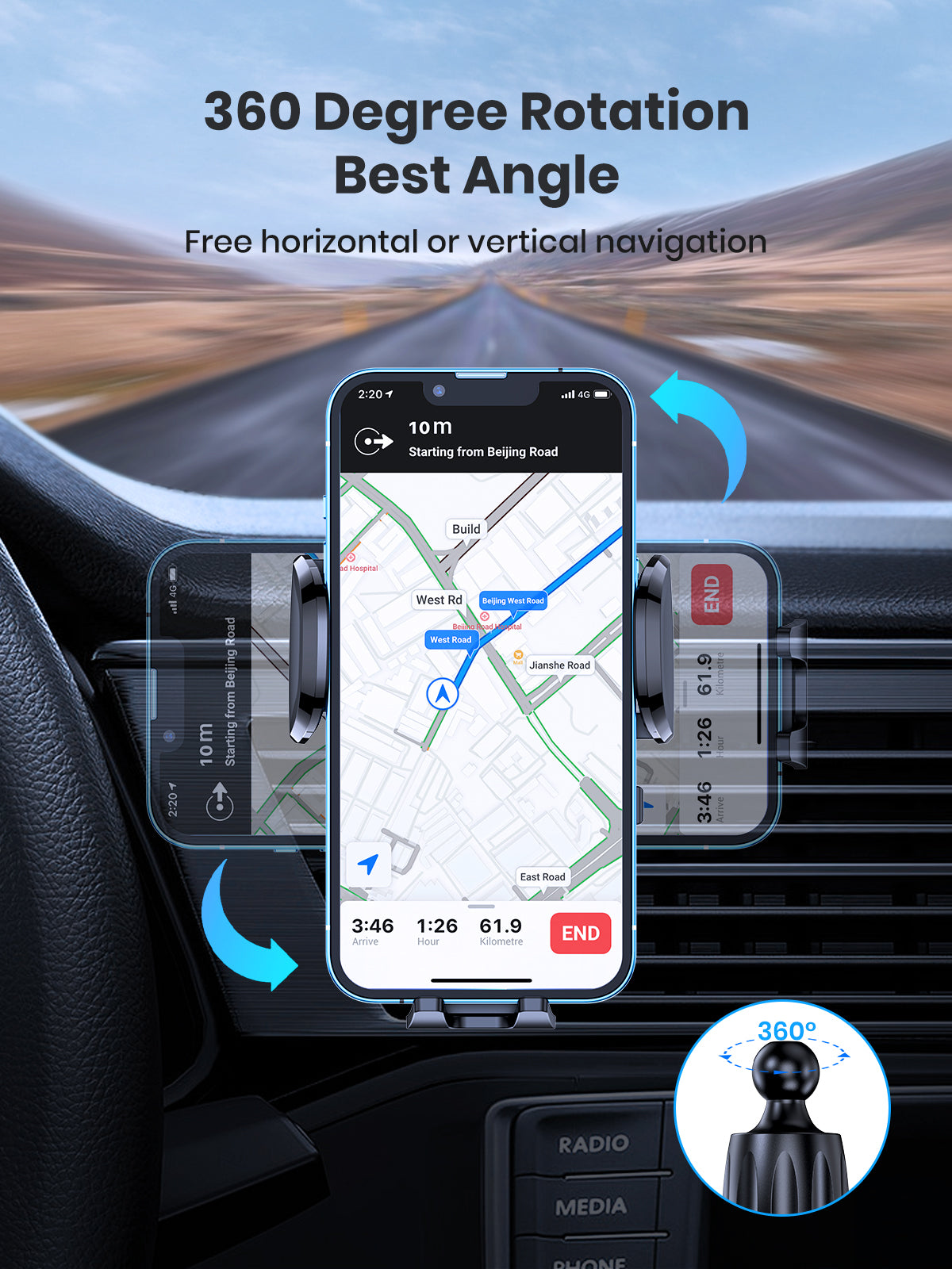 Phone Holder Mount, TOPK [Upgrade Auto Locking]  Phone Holder with Hook Clip for  Air Vent Compatible with iPhone  etc., Car Accessory, Travel Gadget, Compact Design, Secure Grip, Highquality Holder, Reliable Mount, Drivers,