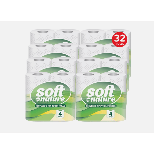 Soft 4 Pack Toilet Tissue 2-PLY 32 Rolls, From Recovered Materials 8 packs x 4 rolls
