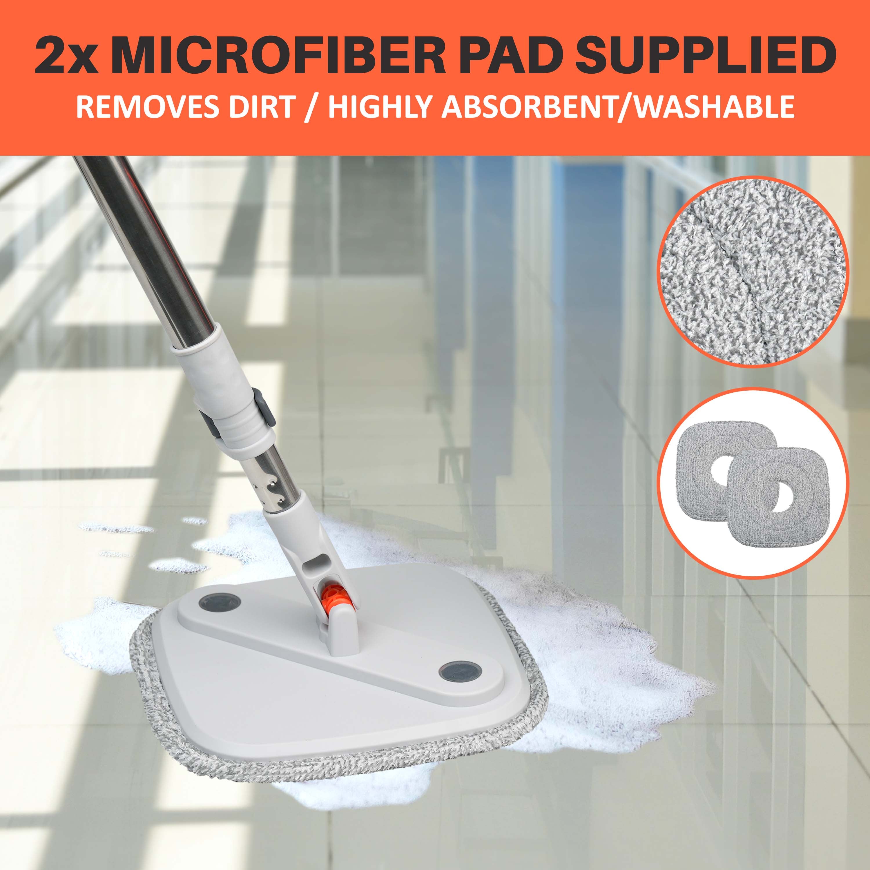 Spin Mop and Bucket Set with 360° Rotating Head – Compact Floor Cleaning System with Squeeze Wringer, 2 Microfiber Refill Pads (Square Mop & Bucket)
