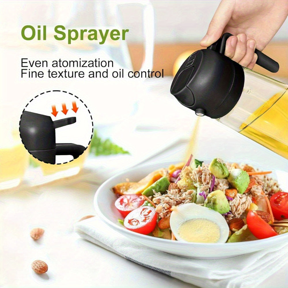 Large Capacity Oil Spray Bottle with Precise Mist Sprayer - Two-In-One Oil Dispenser & Sprayer, Non-Spill Kitchen Oil Bottle for Cooking, BBQ, Baking, Salad - Heavy-Duty Plastic Construction, Easy-Pour Spout - Ideal for Home,