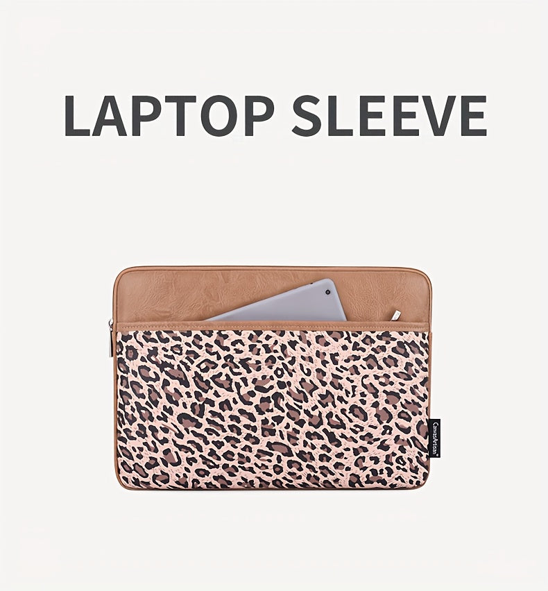 Leopard Print Shockproof Laptop Bag with Zipper Closure - Durable PU Cover, Compatible with MagicBook & Matebook, Spacious Design, Casual Style, Lining, Perfect for Daily Commute &