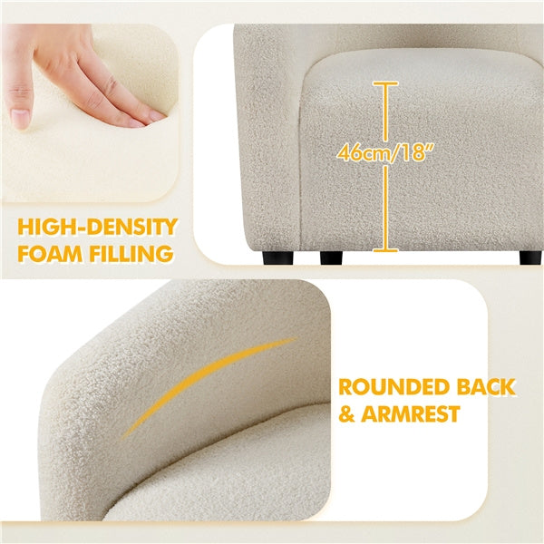 Costoffs Accent Chair, Boucle Arm Chair, Upholstered Arm Chair, Barrel Chair, Barrel Club Chair with Rounded Back/Robust Legs/Armrests for Living Room/Bedroom/Office/Home, Dark Gray/Ivory/Mustard Yellow/Black