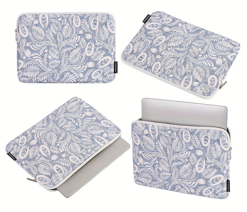 Canvas Artisan Shockproof Laptop Case Bag with Floral Print - Compatible with for lenovo MacBook Matebook, Durable Zipper Closure, Polyester Lining, Lightweight Design for Daily Commute & Outdoor Use, Laptop Bag, Portable Tec