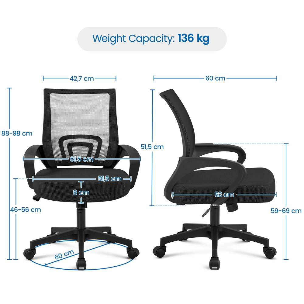 Costoffs Office Chair, Swivel Chair, Mid Back Mesh Office Chair, Mesh Computer Chair, Mid-Back Desk Chair, Height Adjustable with Rolling Casters and Lumbar Support, Computer Mesh Chair for Study/Offices