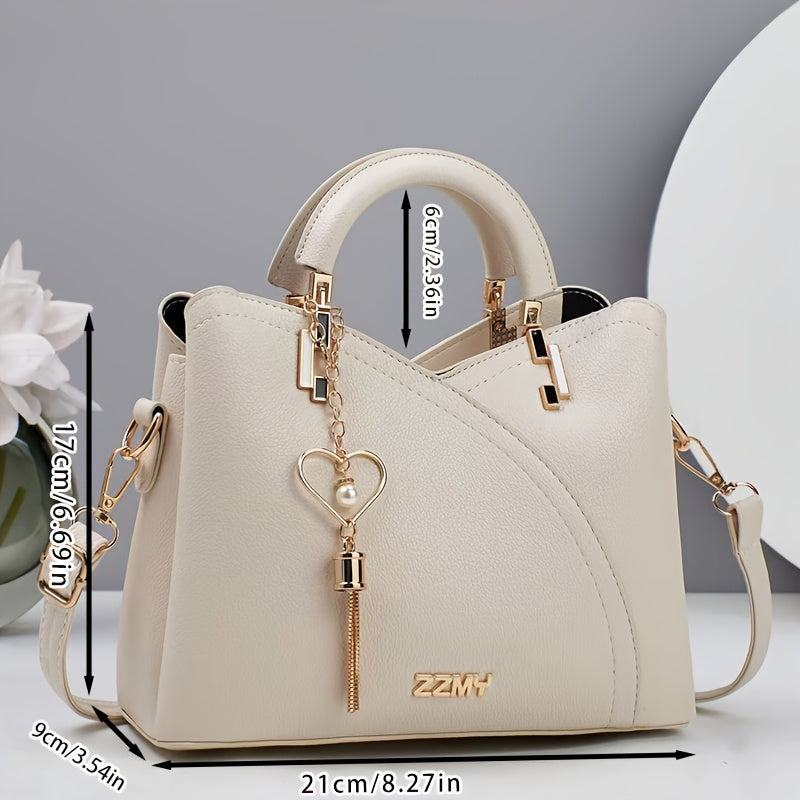 CHROSGEKEIDI Women's Synthetic Handbag, Large Capacity Stylish Handbag, Detachable Strap Zipper Closure, Perfect Gift for Mom or Family, for Everyday Use