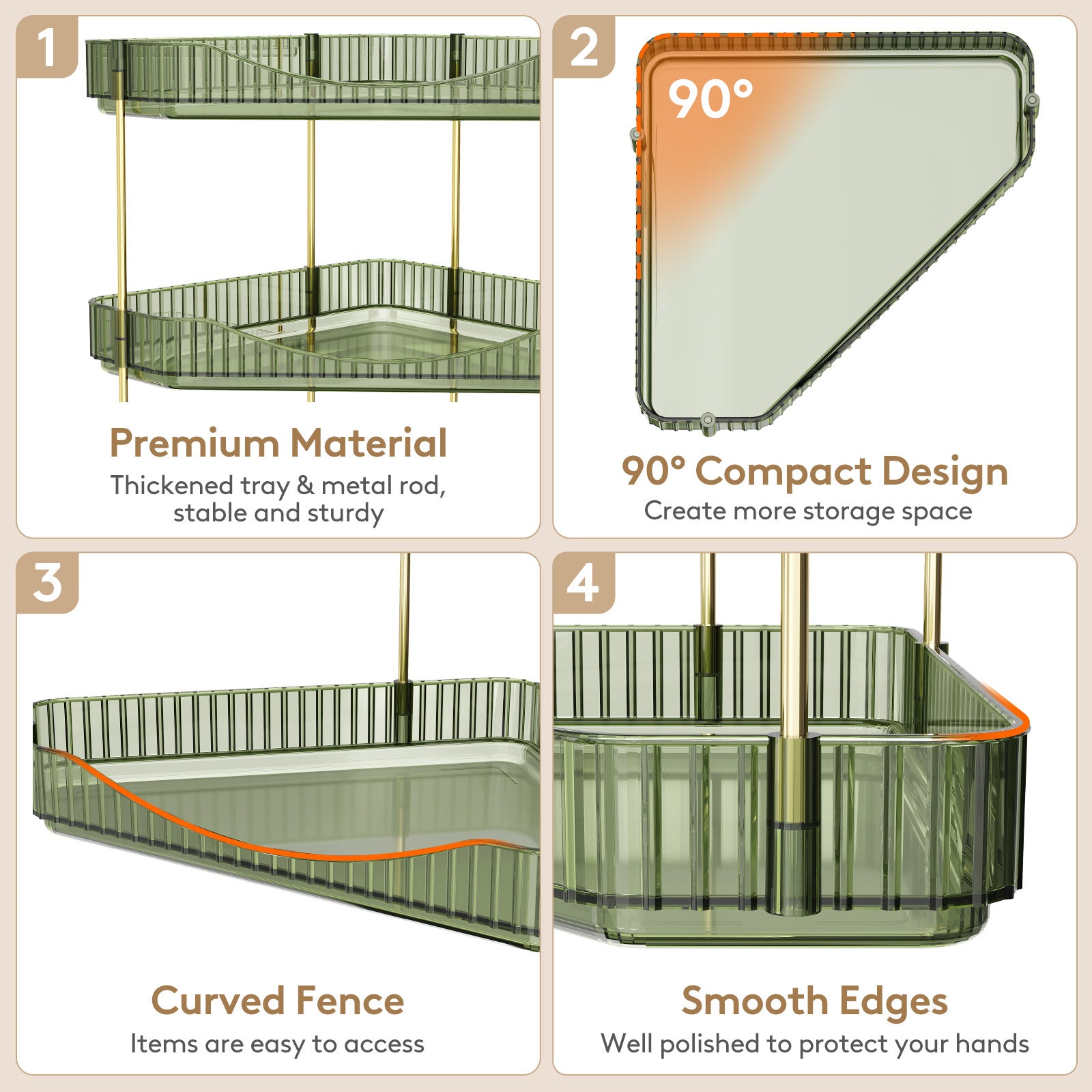 Bathroom Organiser Countertop Storage, Plastic Makeup Skincare Organiser, Vanity Perfume Trays Counter Shelf, Corner Shower Caddy, Corner Storage in Dresser, Bedroom, Kitchen