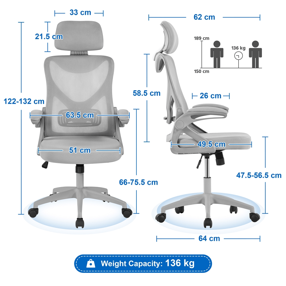 Costoffs Office Chair with Flip-up Armrest, Comfy Desk Chair with Adjustable Padded Headrest, Gaming Chair, Big and Tall Office Chair, Computer Chair with Customized Lumbar Support and Cushioned Seat